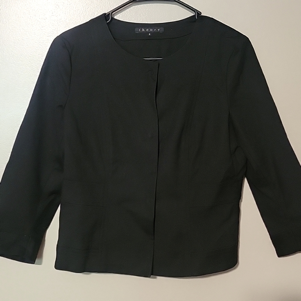 Theory Tarlan Admiral Crepe Blazer Zip Front Jacket Black Womens‎ Size 8
